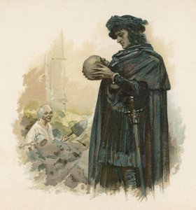 Hamlet met de schedel van Yorick (chromolitho) door Walter Stanley Paget