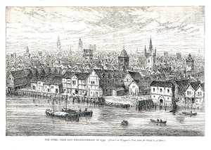 The Steel Yard Iron Wharf en Buurt in 1540. Aan de rivier, 1878 door Walter Thornbury