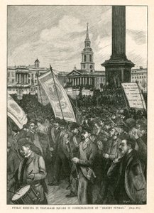 Openbare bijeenkomst op Trafalgar Square ter herdenking van Bloody Sunday (gravure)