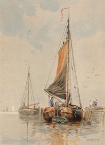 Nederlandse boten op de Maas (kleur litho) door Walter William May