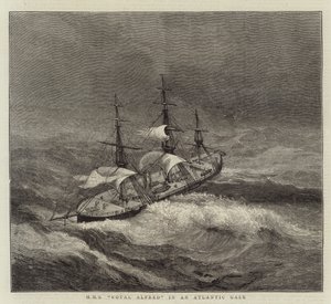 HMS Royal Alfred in een Atlantische storm door Walter William May