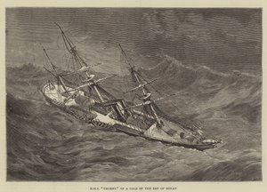 HMS Urgent in een storm in de Golf van Biskaje