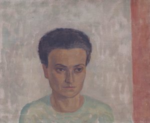 Mevrouw S. Schönberger in groene blouse