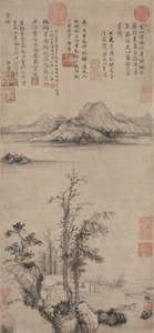 Toevluchtsoord van een geleerde te midden van herfstbomen, Ming-dynastie 1368-1644 door Wang Fu