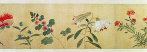 (detail) van bloemen uit een handrol van een "Honderd Bloemen", 1562 door Wang Guxiang