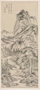 Schaduw van dennen in een bewolkte vallei, 1660 door Wang Jian