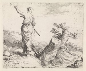 Landschap met vrouw bij een boomstronk door Warner Horstink