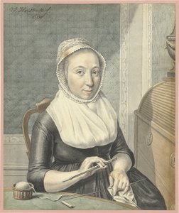 Portret van een dame met breiwerk