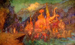 De Terugkeer van de Helden Gesneuveld in de Strijd door Warwick Goble