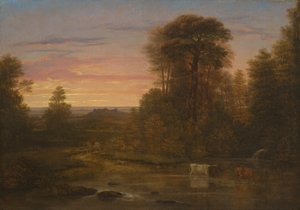 Een landschap na zonsondergang