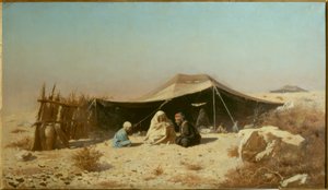 Arabier in de woestijn die de Koran leest
