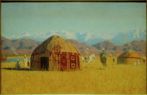 Kirgizische yurt (aan de rivier Tschu)