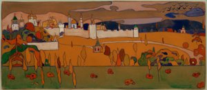 Ommuurde stad in herfstlandschap door Wassily Kandinsky