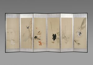 Vouwscherm: Bloemen van de twaalf maanden, ca. 1900 (inkt en kleur op papier) door Watanabe Seitei