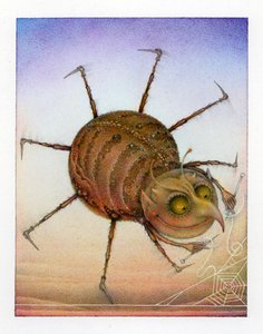 Spinnende spin, 2003 (gemengde techniek op karton)