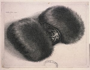 Een grote mof met een band van brokaat, 1647