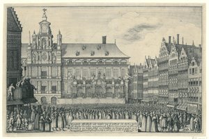 Afkondiging van de Vrede van Munster te Antwerpen, 1648 door Wenceslaus Hollar
