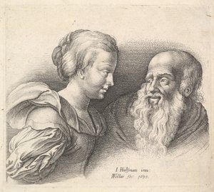 Een Oude Man en een Meisje, naar Hulsman, 1635 door Wenceslaus Hollar