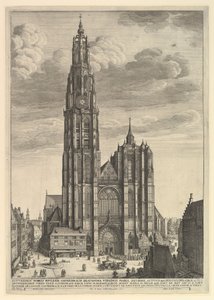 Antwerpse kathedraal Prospectvs Tvrris Ecclesiæ Cathedralis door Wenceslaus Hollar