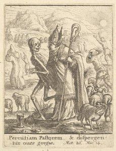 Bisschop, uit De dans van de dood, 1651 door Wenceslaus Hollar