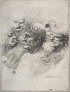 Vijf groteske hoofden, waaronder een oudere man met een eikenbladerenkrans door Wenceslaus Hollar