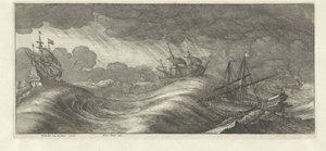 Galei en andere schepen in een zeestorm