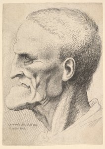 Hoofd van een oude man met een uitgesproken kin, kort geknipt haar en gapende mond, 1625-77 door Wenceslaus Hollar