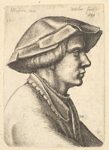 Hoofd van een jonge man met hoed in profiel naar rechts, 1648 door Wenceslaus Hollar