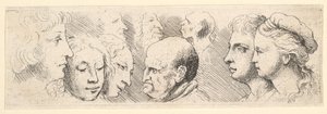 Hoofdstudies, 1644-52 door Wenceslaus Hollar