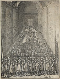 Interieur van het House of Lords in zitting, Palace of Westminster, Londen, ca. 1650 door Wenceslaus Hollar