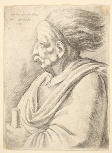 Man met karikaturale kenmerken en haar dat achter hem stroomt door Wenceslaus Hollar