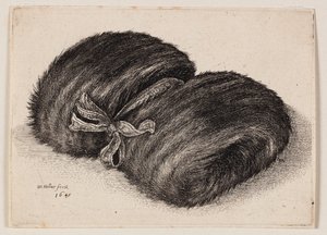 Donkere bontmof met een strikband door Wenceslaus Hollar