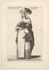 Mulier primaria Antuerpiensis, in ornatus domestica Gentlewoman van Antwerpen in huiselijke..., 1625-77 door Wenceslaus Hollar