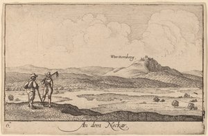 Aan de Neckar door Wenceslaus Hollar
