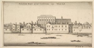 Palatium Regis prope Londinum, vulgo White-hall Koninklijk Paleis van Whitehall, Londen door Wenceslaus Hollar