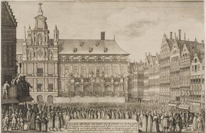 Afkondiging van het Verdrag van Münster door Wenceslaus Hollar