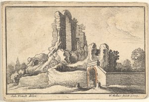 Ruïnes en een afgesloten poort op de Esquilijnse Heuvel in Rome door Wenceslaus Hollar