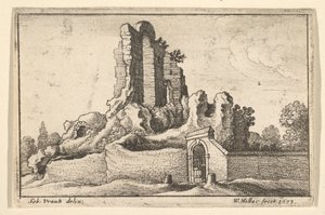 Ruïnes en een gesloten poort op de Esquilijnse Heuvel in Rome, 1673 door Wenceslaus Hollar