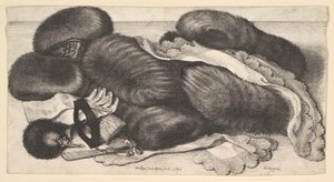 Stilleven met een groep mofjes, een paar handschoenen, waaiers, masker en twee zakdoeken door Wenceslaus Hollar