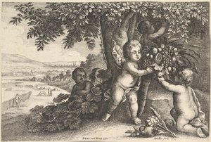 De riviergod en de jongens, 1625-77 door Wenceslaus Hollar