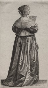 De verschillende gewoonten van Engelse vrouwen, van de adel tot de plattelandsvrouwen zoals ze in deze tijden zijn: De vrouw met een waaier en spiegel door Wenceslaus Hollar