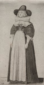 De verschillende gewoonten van Engelse vrouwen, van de adel tot de plattelandsvrouwen zoals ze in deze tijden zijn: De vrouw met een mannelijke hoed en met linten versierd lijfje door Wenceslaus Hollar