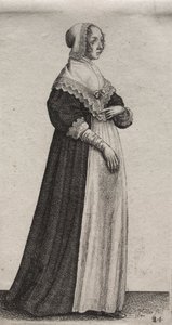De verschillende gewoonten van Engelse vrouwen, van de adel tot de plattelandsvrouwen zoals ze in deze tijden zijn: De vrouw met een hoge halsdoek door Wenceslaus Hollar