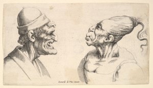 Twee misvormde hoofden door Wenceslaus Hollar