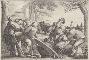 Vechtende boeren door Wenceslaus Hollar