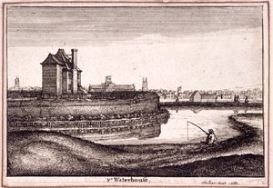 Uitzicht op het gebied rond New River Head, Finsbury, Londen, 1665 door Wenceslaus Hollar