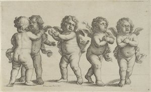 Vijf cherubijnen door Wenceslaus Hollar