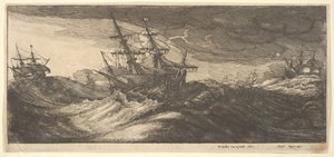 Oorlogsschip en een spuitende walvis, 1665