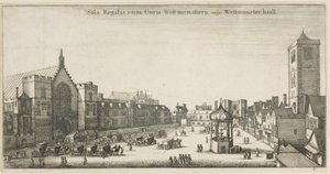 Westminster Hall (New Palace Yard en het Klokhuis) door Wenceslaus Hollar