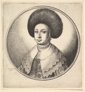 Vrouw met grote ronde bontmuts en oorbellen, 1645 door Wenceslaus Hollar